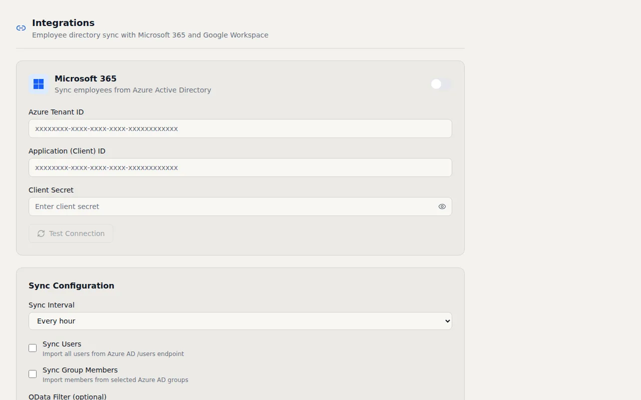 VisitorLog API settings showing API key management, webhook configuration, and SSO provider options